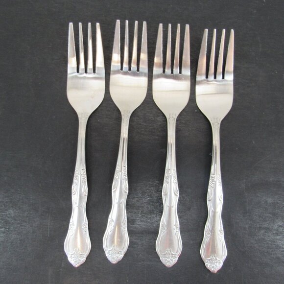 Hanford Forge Stainless Steel Salad Forks Floral Design Set of 4 - Picture 1 of 12